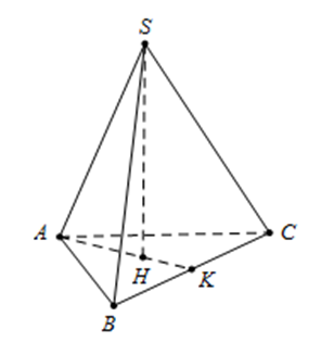 Tính thể tích khối chóp tam giác đều S.ABC biết cạnh đáy bằng a căn 3 , cạnh bên  (ảnh 1)