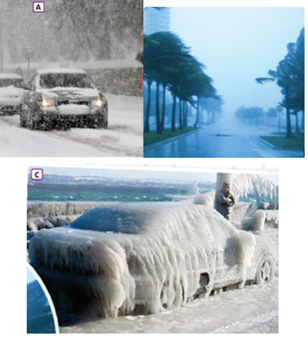 Listen to three weather reports (1-3). Match them with the photos (A-C) (Nghe ba bản tin thời tiết (1-3). Ghép chúng với các bức ảnh (A-C)) (ảnh 1)