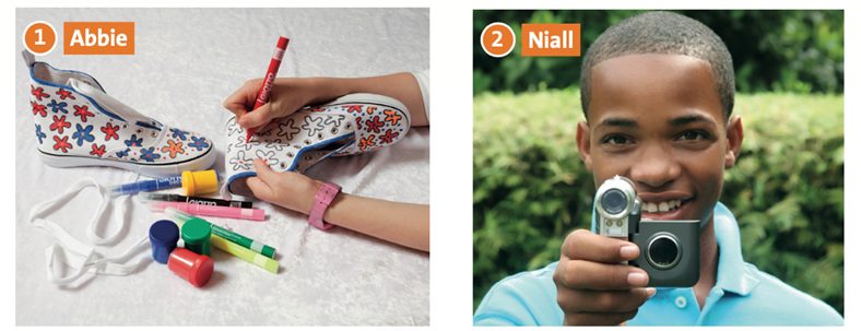Look at the photos of Abbie and Niall. What are their hobbies? Which hobby (ảnh 1)