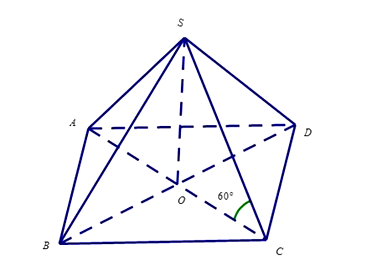 Cho hình chóp tứ giác đều S.ABCD có cạnh đáy bằng a cạnh bên hợp với mặt (ảnh 1)