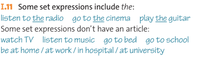 Some set expressions include the: listen to the radio go to the cinema (ảnh 1)