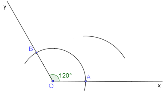 Cho góc xOy = 120 độ.. Vẽ tia phân giác của góc xOy bằng hai cách: (ảnh 3)