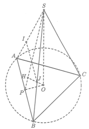 Một mặt cầu có tâm O nằm trên mặt phẳng đáy của hình chóp tam giác đều S.ABC có  (ảnh 1)