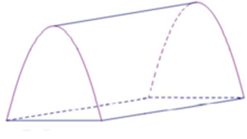 Một dụng cụ bằng kim loại như hình vẽ, với hai đáy song song được tạo bởi hai hình parabol bằng nhau, hai đáy vuông góc  (ảnh 1)