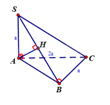 : Cho hình chóp S ABC  có SA   ABC , tam giác ABC vuông tại B , SA = BC = a , AC  2 a. Khoảng cách từ điểm A đến mặt phẳng (SBC) (ảnh 1)