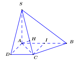 Cho hình chóp S.ABCD có đáy là hình thang vuông tại A, D, AD = CD = a (ảnh 1)