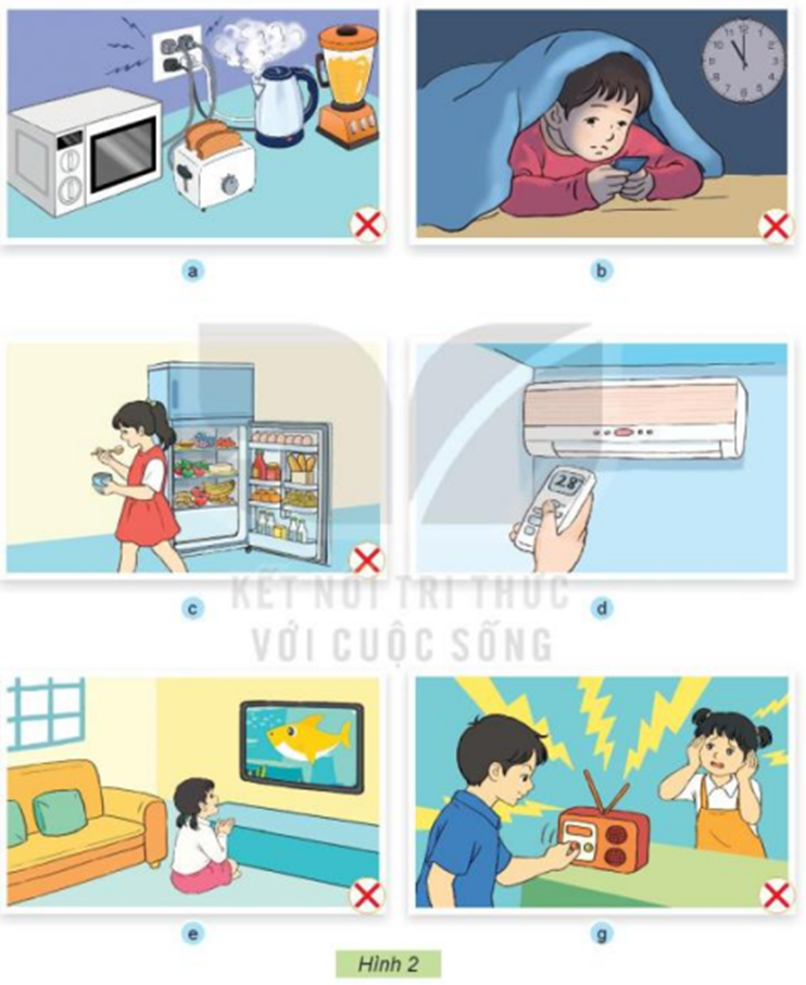 Em hãy quan sát Hình 2 và thảo luận về những lưu ý khi sử dụng sản phẩm công nghệ trong gia đình. (ảnh 1)