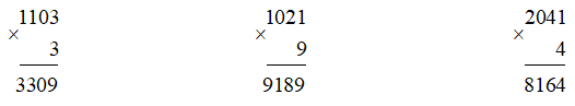 Đặt tính rồi tính? 1103 × 3 1021 × 9 2041 × 4 (ảnh 1)