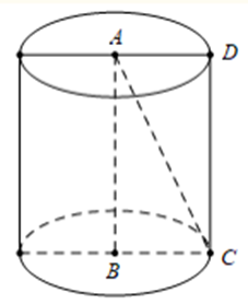Trong không gian, cho hình chữ nhật ABCD với AB=3, góc BAC = 30 độ . Tính thể tích của khối trụ,  (ảnh 1)
