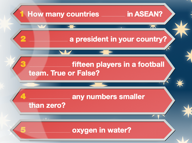 Complete the quiz with “is there” or “are there”. Then answer the questions (Hoàn  (ảnh 1)