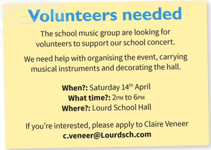 Read the volunteer advert below and plan an application email. Follow the paragraph plan you completed in exercise 2. Then write your email (120-150 words). (ảnh 1)