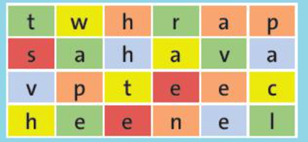 Find five verbs in the grid. Each verb is in a different colour. Change them (ảnh 1)