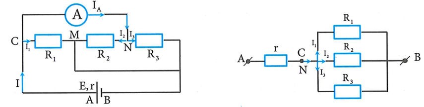 Cho mạch điện như hình vẽ bên. Biết R1 = 4w , R2 = 6 w, R3 = 12 w, nguồn điện (ảnh 2)