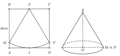 Cho một tấm bìa hình vuông ABCD cạnh 48 cm. (ảnh 1)