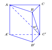 Cho khối lăng trụ đứng ABC.A'B'C' có đáy là tam giác vuông ABC vuông tại (ảnh 1)