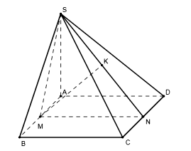 Cho hình chóp tứ giác S.ABCD có đáy là hình vuông, mặt bên (SAB) là đều (ảnh 1)