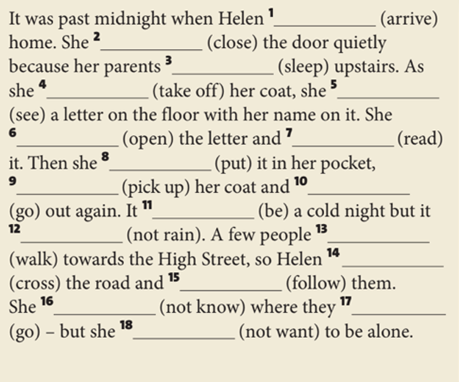 Complete the text with the past simple or past continuous form of the verbs in brackets. (Hoàn thành văn bản với dạng quá khứ đơn hoặc quá khứ tiếp diễn của các động từ trong ngoặc) (ảnh 1)