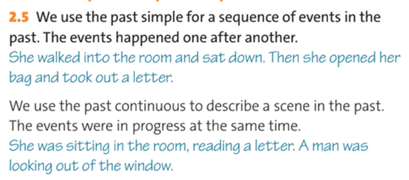We use the past simple for a sequence of events in the past. The events happened one after another (ảnh 1)