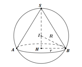 Cho mặt cầu (S) có bán kính R. Hình nón (N) thay đổi có đỉnh và đường kính (ảnh 1)