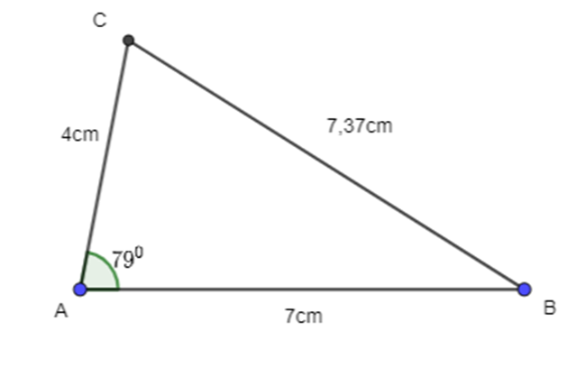 Vẽ một tam giác ABC, sau đó đo độ dài các cạnh, số đo góc A và kiểm tra tính đúng đắn (ảnh 1)