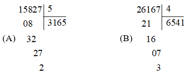 a) Tính: (A) 15827 : 5 (B) 26167 : 4 b) Số: Phép chia Số bị chia (ảnh 3)