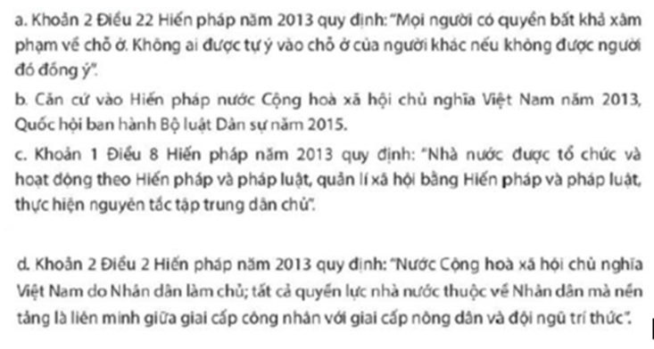 Em hãy cho biết các nội dung sau thể hiện đặc điểm nào của Hiến pháp Việt Nam năm 2013. (ảnh 1)