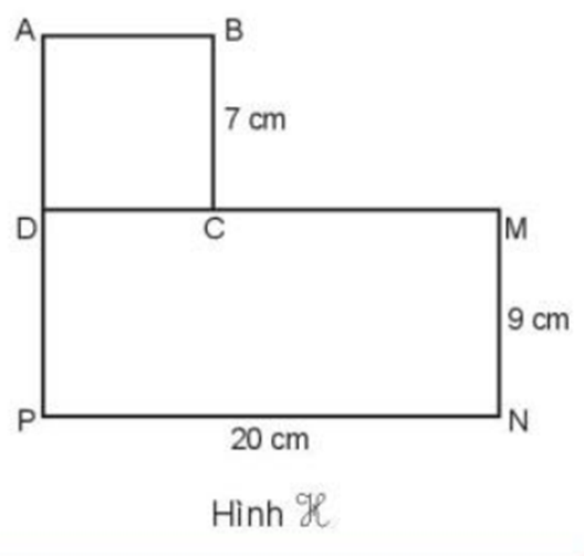 Hình H gồm hình vuông ABCD và hình chữ nhật DMNP như hình bên. (ảnh 1)