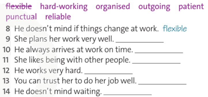 Match the adjectives with the descriptions of the people. (Nối các tính từ với các mô tả về người) (ảnh 2)