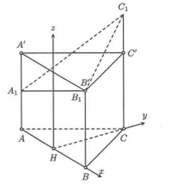 Cho lăng trụ tam giác đều ABC.A'B'C' có cạnh bằng a. Trên các tia AA'; BB'; CC'    (ảnh 1)