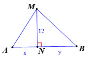 Trong hình vẽ, xe A kéo xe B bằng một sợi dây dài 39m qua một ròng rọc ở độ cao 12m. Xe A xuất phát từ N và chạy với vận tốc  (ảnh 2)