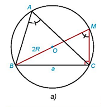 Trong mỗi hình dưới đây, hãy tính R theo a và sin A. (ảnh 2)