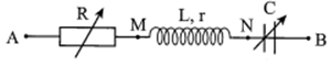 Cho mạch điện xoay chiều như hình vẽ gồm biến trở R, cuộn dây không thuần (ảnh 1)