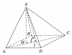 Cho hình chóp S.ABCD có đáy ABCD là hình thoi tâm I, cạnh a, góc BAD=60 độ ,  SA=SB=SD=(a căn 3)/2. Gọi  anpha là góc giữa hai mặt phẳng  (SBD) và (ABCD) . Mệnh đề nào sau đây đúng? (ảnh 1)