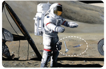 Năm 1971, nhà du hành vũ trụ người Mỹ David Scott đã đồng thời thả rơi trên Mặt Trăng một chiếc lông chim và một chiếc búa ở cùng một độ cao và nhận thấy cả hai đều rơi xuống như nhau. Em có suy nghĩ gì về hiện tượng này? (ảnh 1)