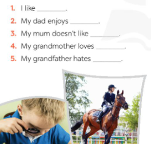 Write true sentences about you and your family members ( Viết các câu đúng về cậuvà các thành viên trong gia định bạn) (ảnh 1)