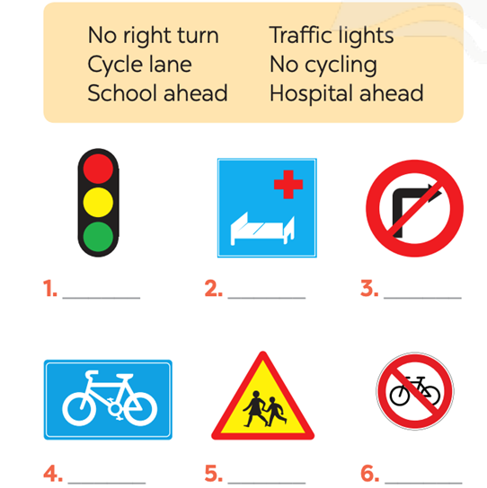 Look at these road signs. Then write the correct phrases under the signs (Hãy nhìn những biển báo này (ảnh 1)