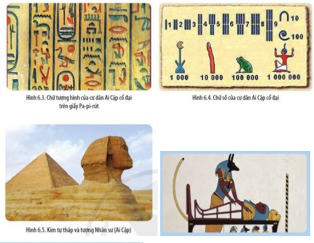 Đọc thông tin, tư liệu và quan sát các hình 6.3 đến 6.6 hãy: - Cho biết nền văn minh Ai Cập cổ đại đã đạt được những thành tựu chủ yếu nào (ảnh 1)