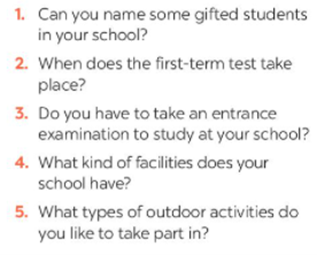 Work in pairs. Answer the questions about your school ( Làm việc theo cặp. Trả lời câu hỏi về trường của bạn) (ảnh 1)