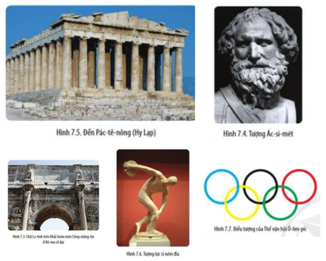Đọc thông tin và quan sát các hình từ 7.3 đến 7.7 hãy: - Cho biết cư dân Hy Lạp và La Mã có những thành tựu văn minh cơ bản nào (ảnh 1)
