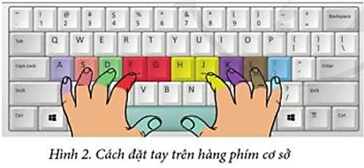 Em hãy đặt hai tay trên hàng phím cơ sở sao cho ngón trỏ trái đặt ở phím F, ngón trở phải đặt ở phím J như Hình 2 (ảnh 1)