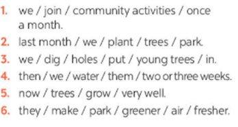 Write complete the sentences to make a passage describing community activities (ảnh 1)