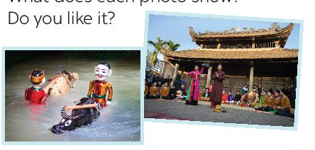 Look at the picture. Discuss the questions below with a partner What does each photo show? Do you like it? (ảnh 1)