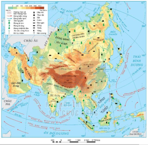 Dựa vào thông tin trong mục 1 và hình 1, hãy: - Xác định vị trí châu Á trên bản đồ. - Trình bày đặc điểm vị trí địa lí, hình dạng và kích thước châu Á.  (ảnh 1)