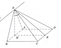 Trong không gian cho tam giác đều SAB và hình vuông ABCD cạnh a nằm trên hai mặt phẳng vuông góc. Gọi H, K lần lượt là trung điểm của AB, CD. Gọi anpha là góc giữa hai mặt phẳng (SAB) và (SCD). Mệnh đề nào sau đây đúng? (ảnh 1)