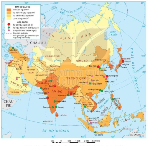 Dựa vào thông tin và hình 1 trong mục 2, cho biết các khu vực đông dân và các khu vực thưa dân ở châu Á.  (ảnh 1)