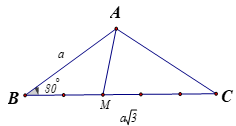 Cho tam giác ABC có góc B = 30 độ, AB = a, BC = a căn bậc 2 3, trên cạnh BC lấy điểm M sao cho (ảnh 4)