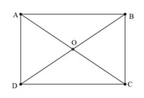 Cho hình chữ nhật ABCD, hai đường đường chéo AC và BD cắt nhau tại O. (ảnh 1)