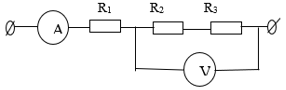 Cho mạch điện như hình vẽ. Ampe kế chỉ 2A, vôn kế chỉ 24V. Điện trở R2 = R3 = 2R1 (điện trở ampe (ảnh 1)