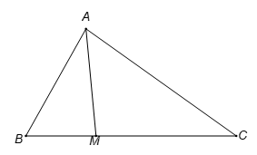 Tam giác ABC có AB=4, BC=6,AC=2 căn bậc hai 7. Điểm M thuộc đoạn BC sao cho MC = 2MB. (ảnh 1)