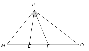 Tam giác MPQ vuông tại P. Trên cạnh MQ lấy hai điểm E, F sao cho các góc (ảnh 1)